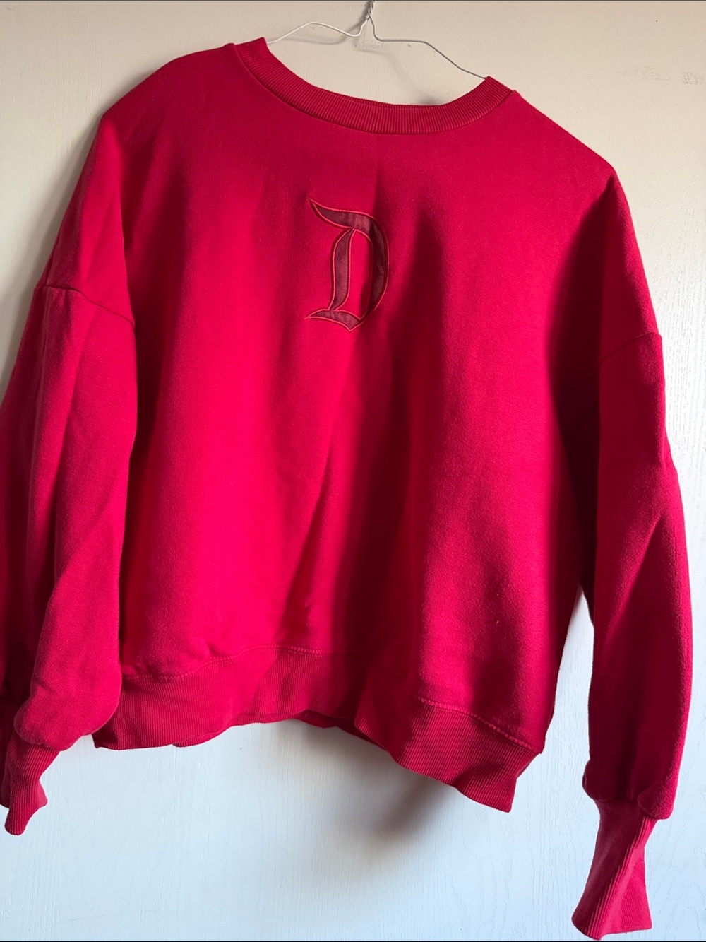 Disney Red Crewneck Sweatshirt with Embroidered 'D'